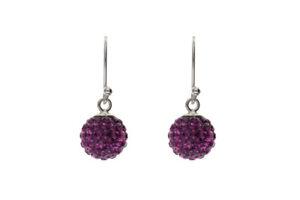 Purple Crystal Silver Earrings Ball Drop Drops 925 Hallmark