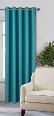 Teal Green Window Long Door Curtain 90" x 90" Eyelet Ring Top Blackout - Image 1 of 4