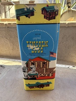VINTAGE LINCOLN LOGS  Original 5C set circa 1950's, original box, no lid. READ - Image 1 of 4