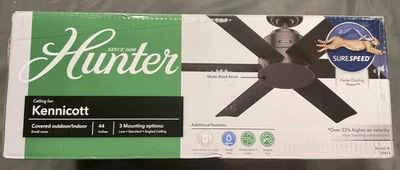 Hunter Kennicott 44” Matte Black Indoor Outdoor Ceiling Fan 59613 - Image 1 of 4