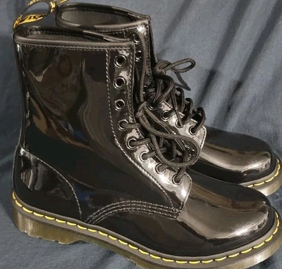 Dr Martens 1460 Patent Leather Boots Black Women Size 9 Men 8 New No Box Defect - Image 1 of 4