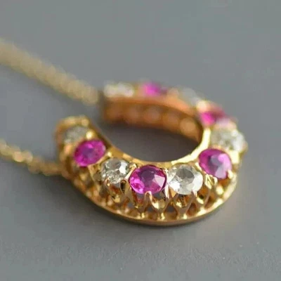 Women's Fancy Pendant 14K Yellow Gold Plated 18" 2.00Ct Round Lab Created Ruby - Image 1 of 4