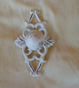 Metal Cabinet Drawer Knob w Decorative Backplate Distressed White Finish - Picture 1 of 8