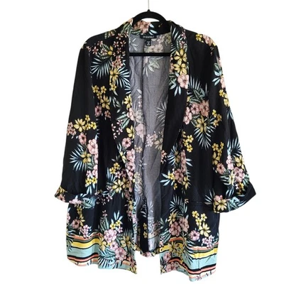 Roz & Ali Floral Jacket Blazer Women's 3X Rayon Open Front Boho Lightweight - Image 1 of 4