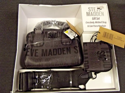 STEVE MADDEN Gift Set Black Cross Body Bag Coin Purse Strap NEW with tags - Image 1 of 4