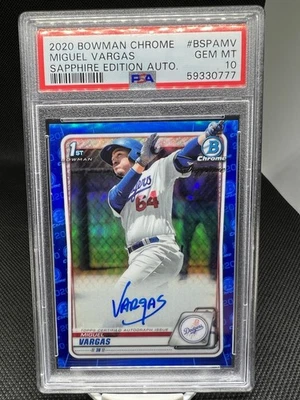 2020 Bowman Chrome Sapphire Miguel Vargas Auto Rookie PSA 10 GEM MT #BSPAMV - Image 1 of 2