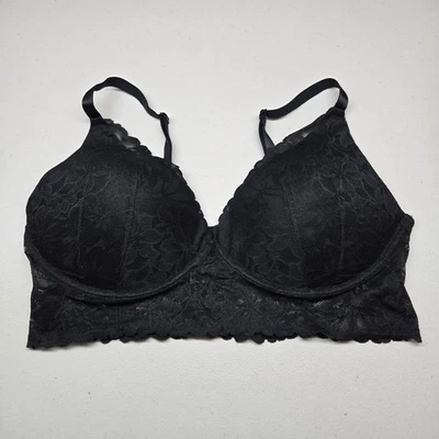 Sujetador ROSA Victoria's Secret Mujer XL Negro Floral Push Up Bralette Inalámbrico Encaje Foto 1 de 4