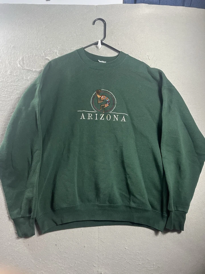 Sudadera De Colección Arizona Bordada Cuello Redondo Verde Gráfico Azteca Talla XL EE. UU. 90s Foto 1 de 4