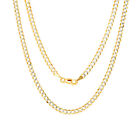10K Yellow Gold 4Mm Solid Diamond Cut White Pave Cuban Chain Necklace Women 16"