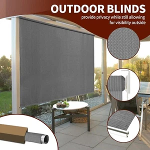 Gray Roller Shades for Patio Outdoor Blinds Roll Up Waterproof (8'W X 8'L) - Picture 1 of 8