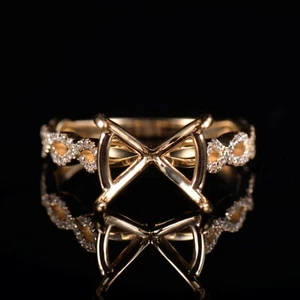 Custom Cushion Semi Mount Pretty Ring Natural Diamond 14K Yellow Gold For Women - Picture 1 of 11