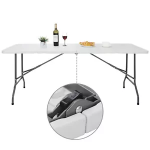 6FT Fold-in-Half Table Portable Party Camp Dining Table w/ Carrying Handle White - Picture 1 of 21