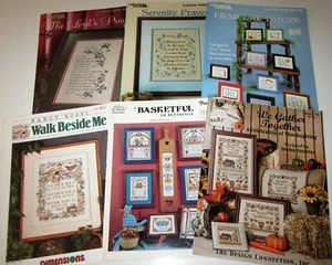 Lot of 6 Vintage Counted Cross Stitch Leaflets Blessings Serenity & Lords Prayer - Picture 1 of 7