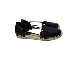 Eileen Fisher Lee Espadrilles Size 7 Black Leather Slip On Sandals Flats Shoes - Picture 1 of 7