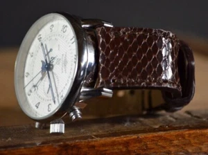 CORREA RELOJ 22 20 18 MM MARRON GENUINA PIEL PITON MA STRAP HECHA A MANO UBRIQUE - Imagen 1 de 12