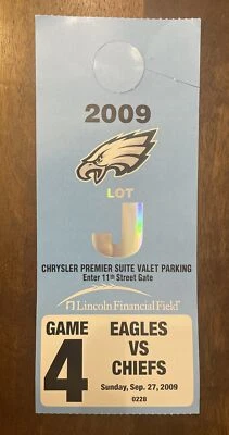 RARE Philadelphia Eagles vs Chiefs Valet Parking Pass Sept. 27 2009 - Image 1 of 4