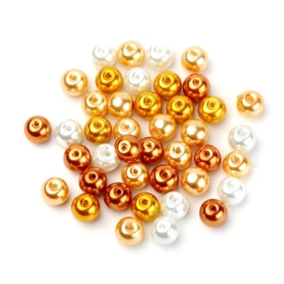 Glass Painted Pearl Mix Faux - Carmel (White Gold Orange)  8mm Dia Approx 100pcs - Image 1 of 4