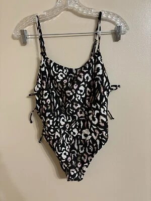 Some Days Lovin Medium Leopard Print Strappy One Piece Swim Suit Bathing Suit - Image 1 of 4