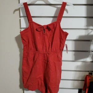 Girls Sleeveless Romper Large 10 12 Red With Bow And Pockets - Picture 1 of 5