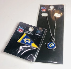 NFL Los Angeles LA Rams Necklace with Charm & LA Rams Pennant Flag Pin Jewelry - Picture 1 of 5