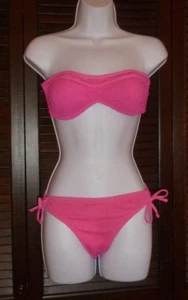 Conjunto de bikini de natación MAURICES rosa intenso de 2 piezas sin tirantes, ganchillo, atado superior, S, usado en excelente estado - Imagen 1 de 9