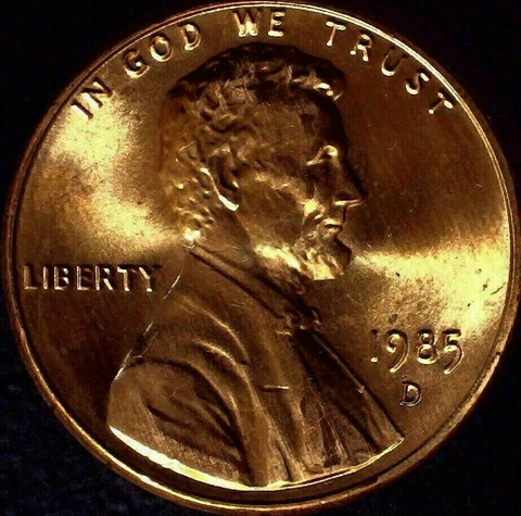 1985-D Lincoln Memorial Cent - RED GEM BU UNCIRCULATED - Free Shipping Cover