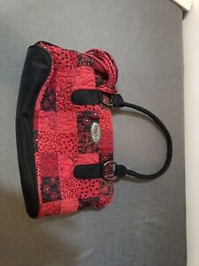 Donna Sharp Hand Bag / Purse Double Handle Red And Black Quilted Patch Work