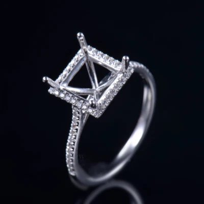 Custom Platinum Princess Cut 8x8MM Natural Diamond Wedding Semi Mount Ring - Image 1 of 4