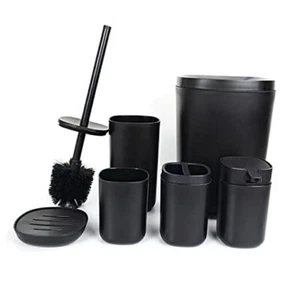 Bathroom Accessories Set of 6 Complete, Toothbrush Holder, Soap Black-6 Piece - Picture 1 of 8