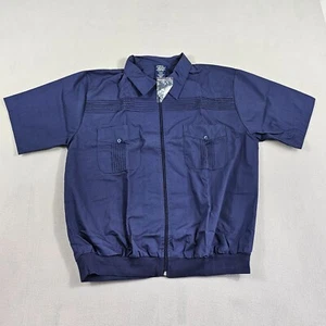Vintage John Blair Shirt Mens L Shirt Navy Short Sleeve Full Zip Pockets Golf - Picture 1 of 7