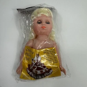 Vintage Faser Handwerk Kissen Puppe 8" blonde Haare mit blauen Augen #3119 #31196R Zum Selbermachen - Bild 1 von 9