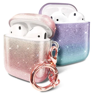 Für Apple AirPods/AirPods Pro Etui niedliche Bling Glitzer Abdeckung + Schlüsselanhänger Clip - Bild 1 von 20