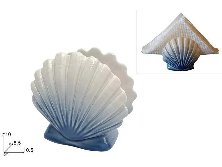 Portatovaglioli In Ceramica Conchiglia Elegante Blu Bianca Tavolo Decorativo - Immagine 1 di 1