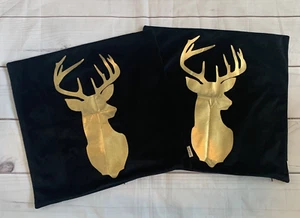 FJFZ Copricuscino Nero Oro Stampa Cervo Oro Chiusura Zip Decorativo Finta Autunno - Foto 1 di 8
