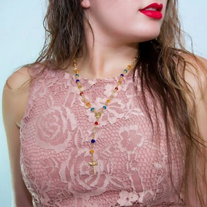 COLLANA CATENA ROSARIO RIPIENA ORO 14K Medaglia Vergine Maria 17,5""+3"" Rosario Oro - Foto 1 di 3