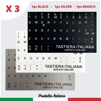 Adesivi Tastiera  Italiana mm. 11x13 x Pc Multicolor (3Kit:nero,white,silver) - Immagine 1 di 2