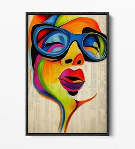 PINTURA FACIAL ABSTRACTA - IMPRESIÓN DE ARTE DE PARED DE LIENZO ENMARCADO EFECTO FLOTADOR - Imagen 1 de 12