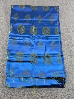 Vintage Blue Silk Fabric Medallion Design 31.5" x 98" Luxury Dressmaking - Image 1 of 4