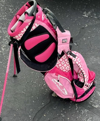 Sun Mountain 6 Way Golf Bag Stand Kickstand Dual 2 Shoulder Carry Strap Pink VG - Image 1 of 4
