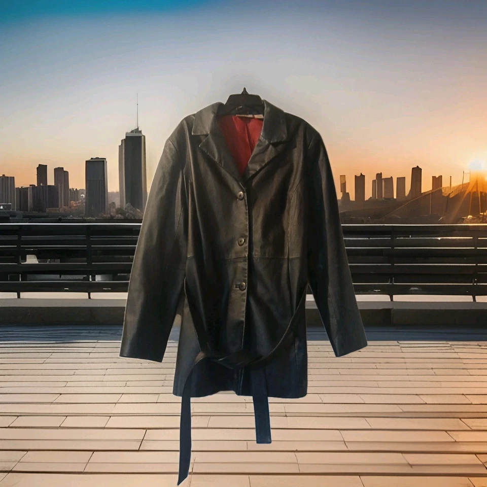 Chaqueta Kim Rogers negra de cuero genuino con 3 botones para mujer talla grande  Foto 1 de 4