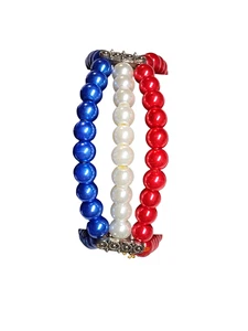 Patriotisches 4. Juli Armband Perlen Stretch rot weiß blau mehrsträngig 7 Zoll - Bild 1 von 24
