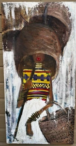 Selome Mureta Addis Abeba Äthiopien Gemälde AFRIKA WEIBLICHKEIT 31x16 Zoll - Bild 1 von 16