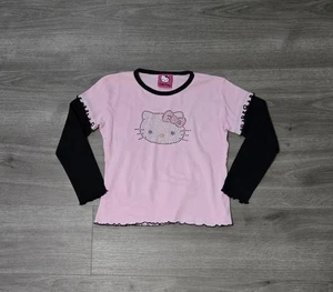 Vintage Y2K Hello Kitty Langarm Strass Shirt rosa Mädchen Größe Large 6X - Bild 1 von 11