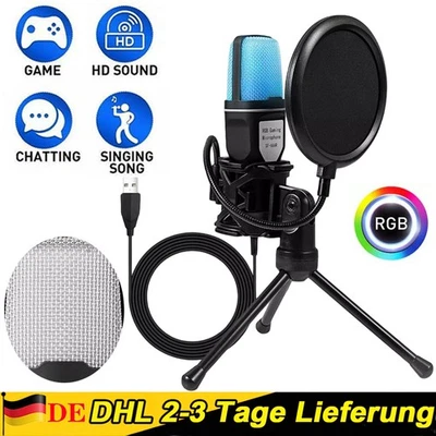 Gaming Mikrofon PC Microphone Streaming Podcast USB Kondensator mit Arm Ständer - Bild 1 von 4