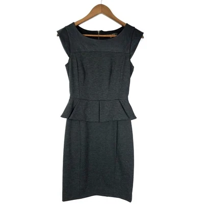 Cynthia Steffe Gray Leather Neckline Cap Sleeve Peplum Sheath Dress Size 0 - Image 1 of 4