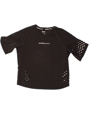 Camiseta Top SUPERDRY Mujer Gran Tamaño Gráfico Recortado Reino Unido 10 Pequeña Negra Nylon CJ24 Foto 1 de 3