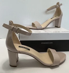 NINE WEST Womens Pruce 3 Open Toe Shoe Dress Sandal 8M 2.5” Heel Beige Has Marks - Picture 1 of 16