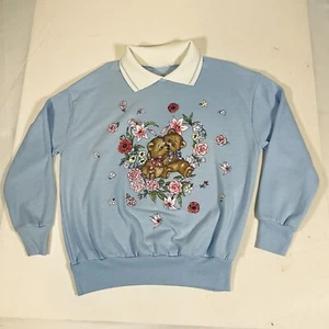 Vintage 90s Teddy Bear Sweatshirt Sweater Cottagecore Nature XL Womens - Picture 1 of 7