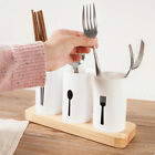 White Pp Plastic Drain Chopsticks Holder Container With Wood Base