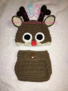 Baby Reindeer Outfit Photo Prop Halloween Costume Christmas Baby Shower Gift Set - Picture 1 of 2